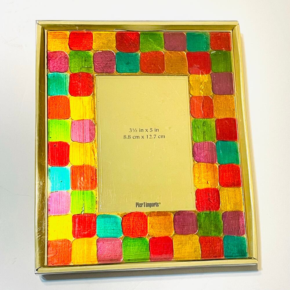 Pier 1 Foil Mosaic Picture Frame Glass New in Box 3 1/2" X 5" Opening Vintage